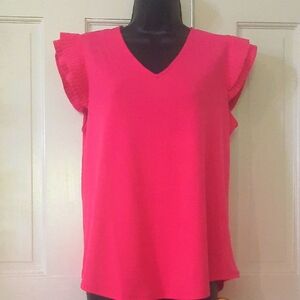 Pink Ruffle Sleeve V-Neck Top - Womans Size Medium - Brand: Adrianna Papell  NWT